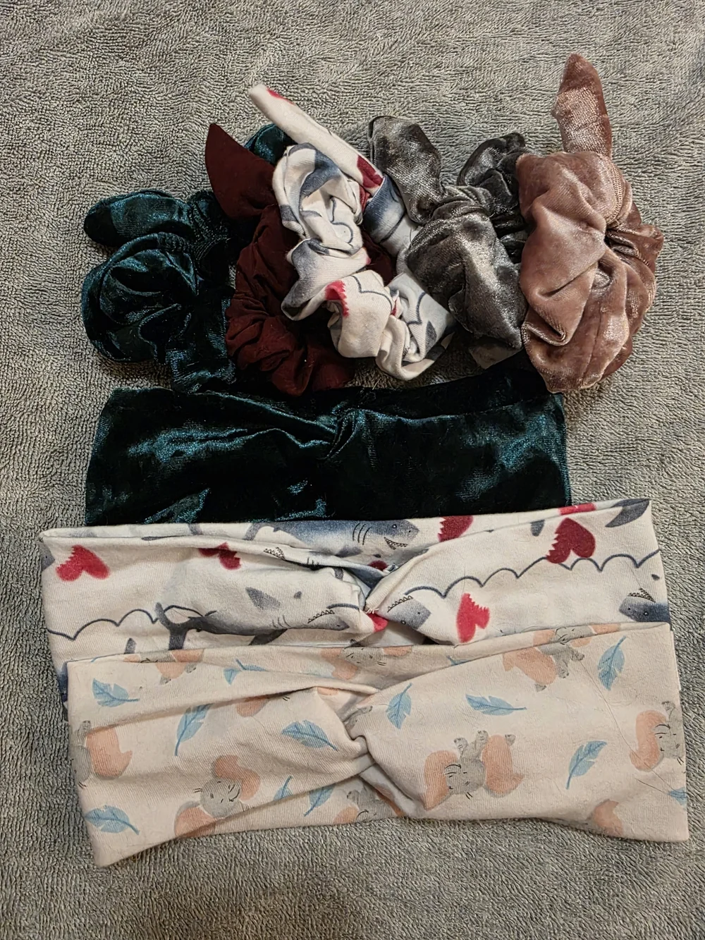 Mixed Headband and Scrunchie Set - Pink, Teal, Brown, Gray, White